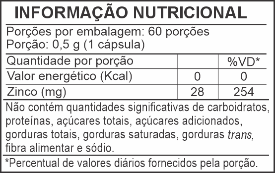 Informação Nutricional - ZINCO QUELATO